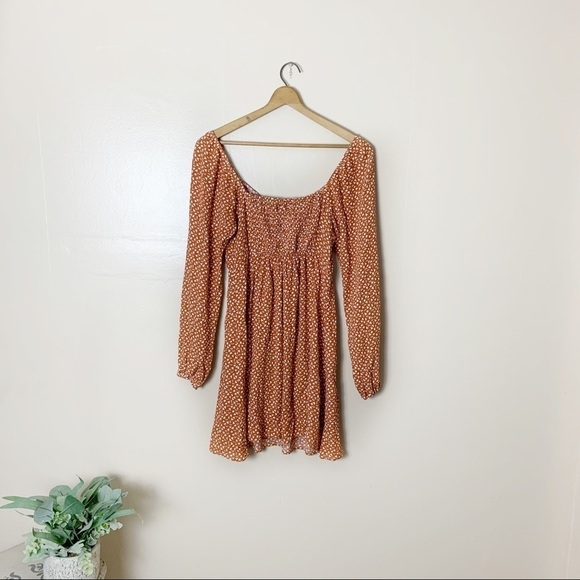 Orange Triangle Print Long Sleeve Square Back Mini Dress - Picture 6 of 7